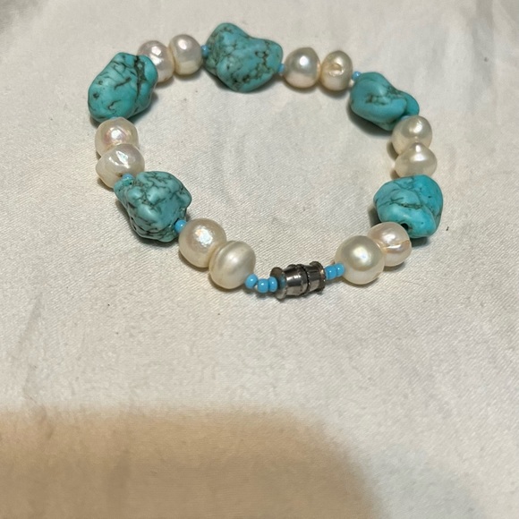 Turquoise, Pearl sterling clasp with real teal beading hand made West Davis - Picture 2 of 7